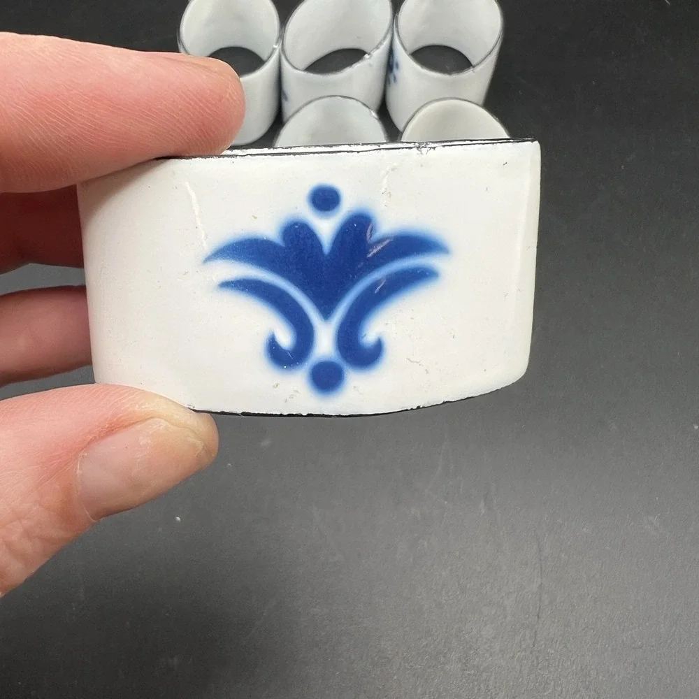 IKEA Heder Swedish Blue White Enamel Napkin Rings Set of 6 Katarina Brieditis